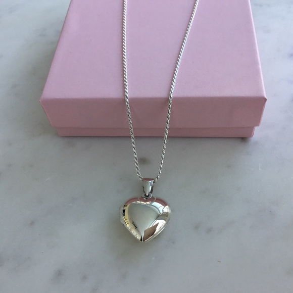 Sterling Silver Puffed Heart Locket Necklace - Picture 4 of 16